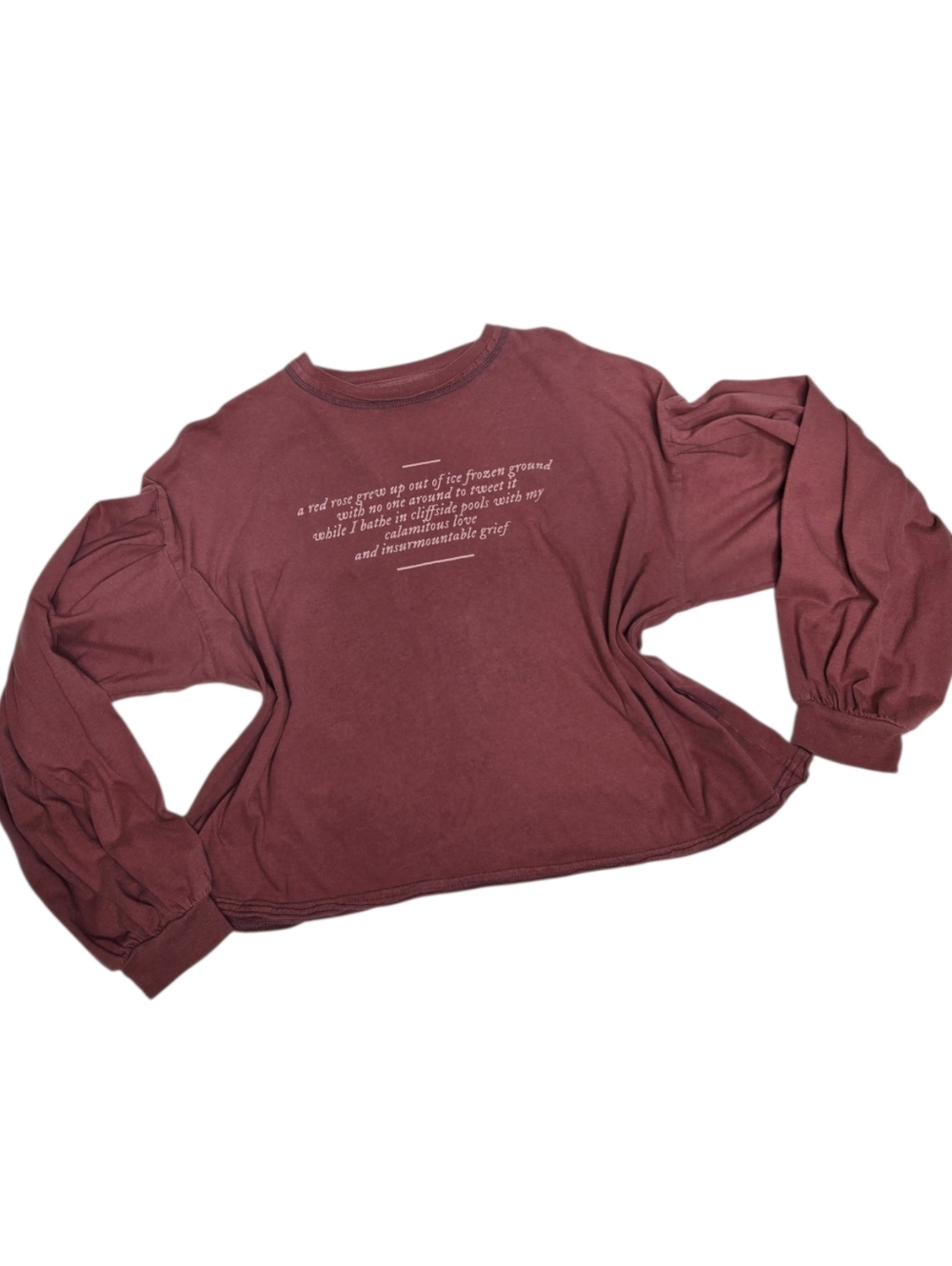 TAYLOR SWIFT‎ maroon Auroras And Sad Prose puff long sleeve cropped tee shirt M